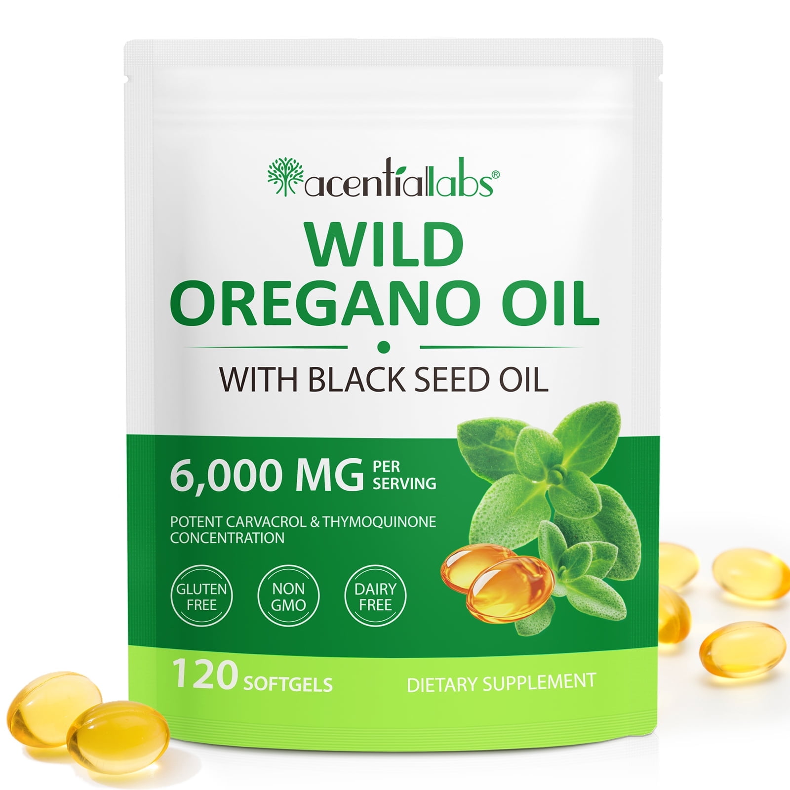 Oregano Oil & Black Seed Oil Softgels – 6,000 mg Blend, Supports Digestive & Immune Wellness, 120 Softgels