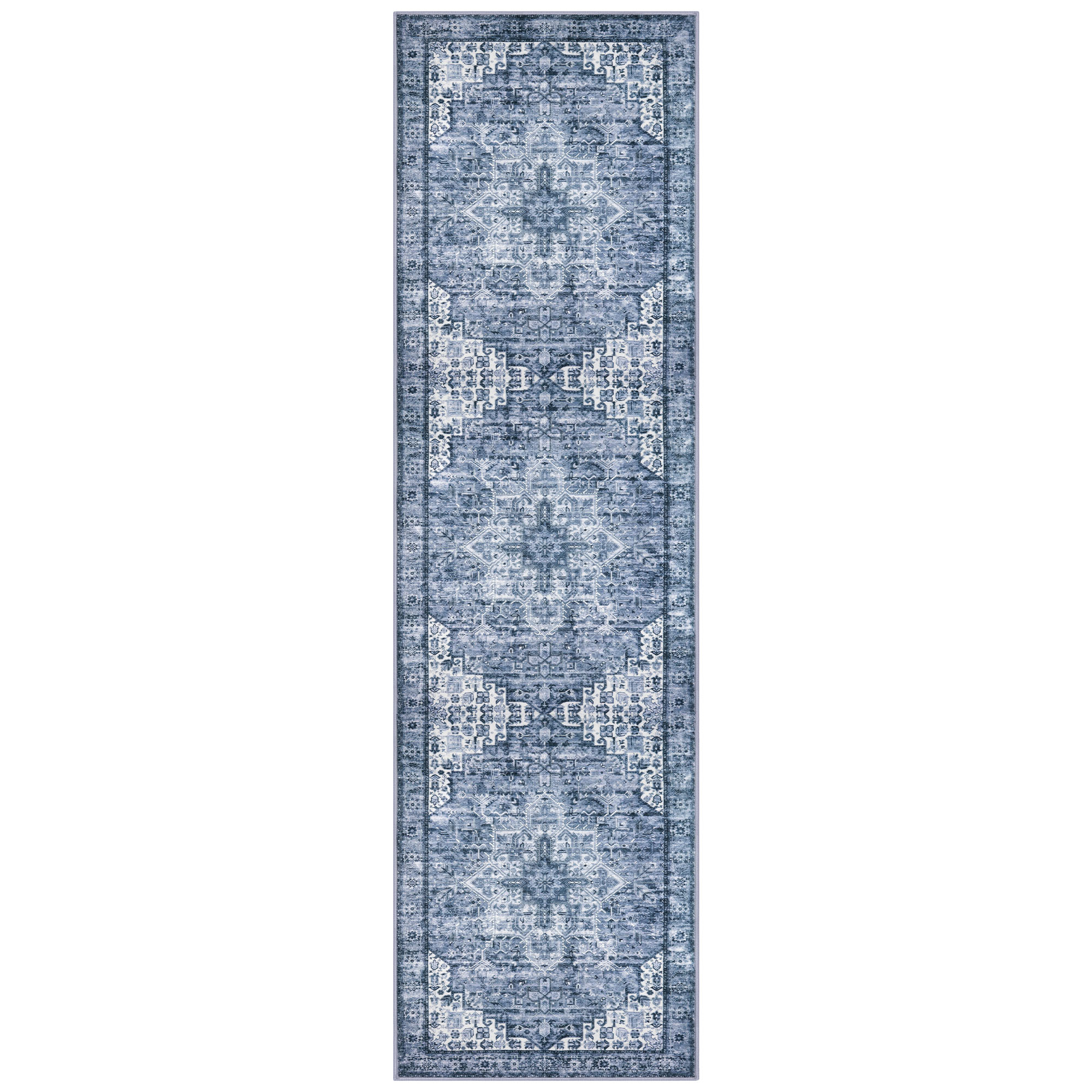 Suelur Runner Rugs 2x7 Blue Runner for Hallways Non-Slip Washable Kitchen Runner with Rubber Backing Soft Printed Distressed Medallion Floor Carpet Runner for Laundry Bedroom Entryway