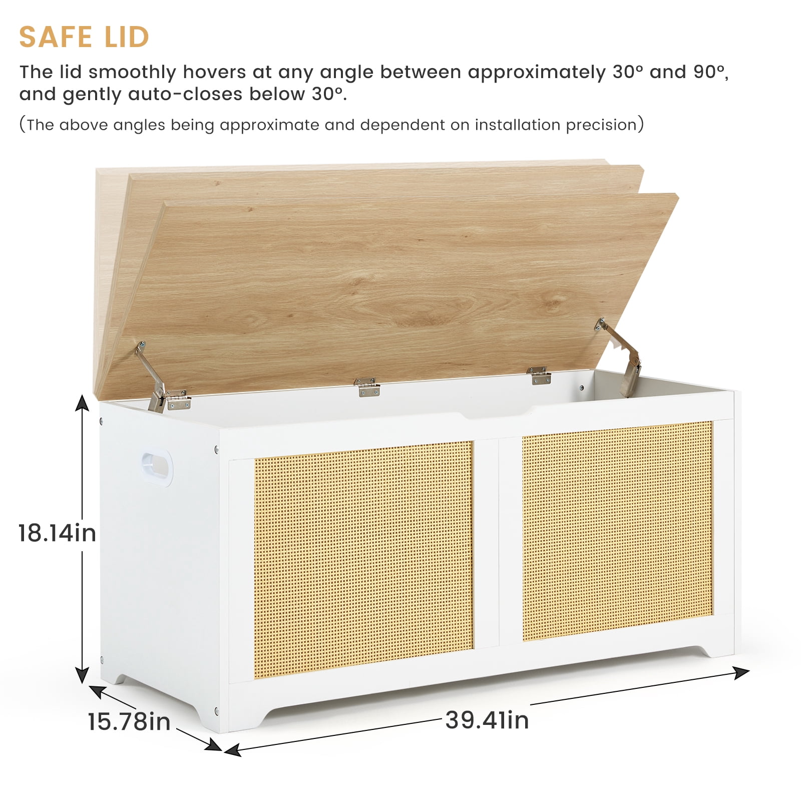 Erinnyees 39.4" Rattan Storage Chest, Storage Bench, Toy Chest, Shoe Bench, with Double Soft - Close Hinges, for Entryway, Bedroom, Living Room, Supports 300 lb
