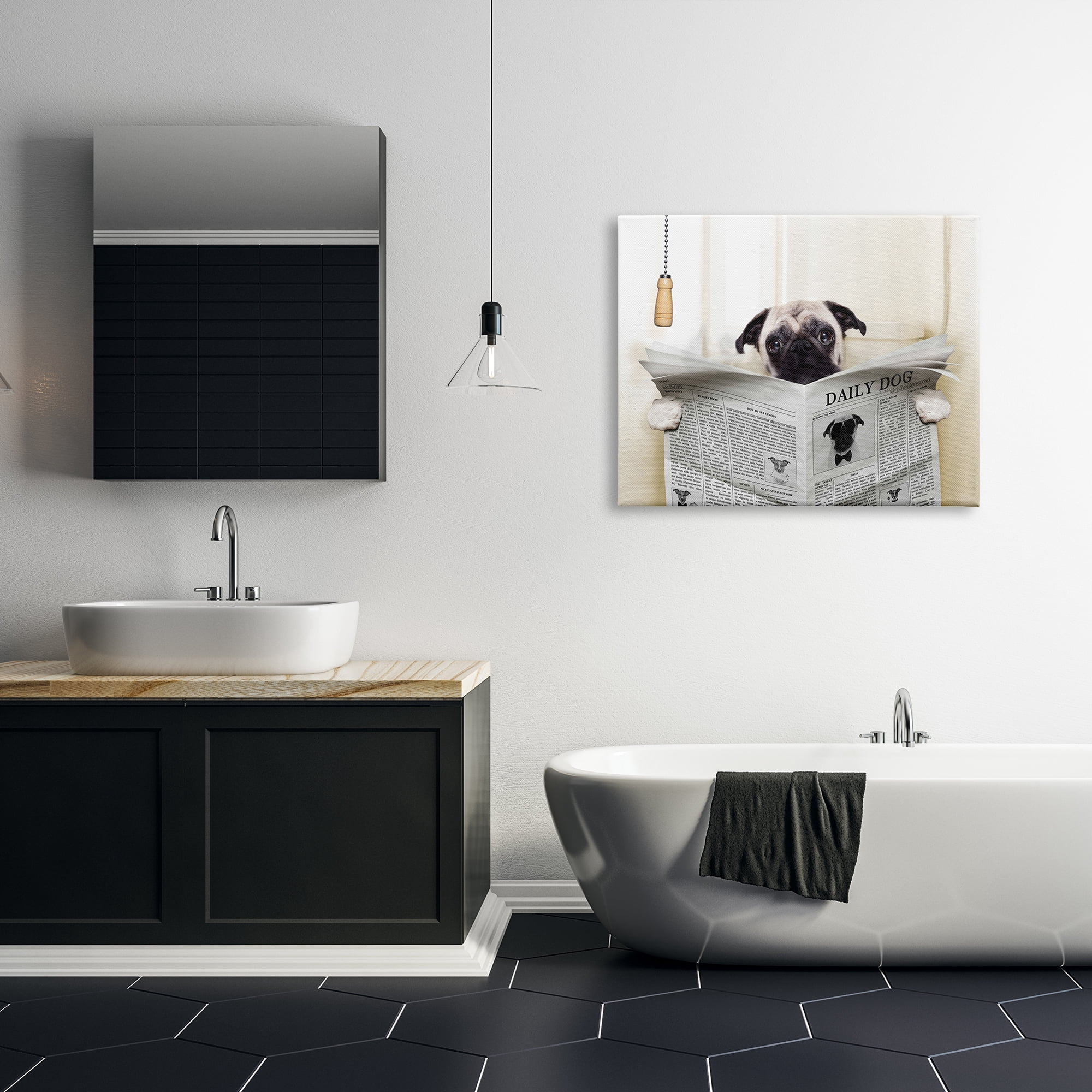 Stupell Pug Reading Newspaper in Bathroom Canvas Art, 30 x 1.5 x 40