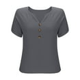 thumbnail image 5 of Delliss Womens Summer Tops Basic Short Roll-Up Sleeve Shirts Casual V Neck T Shirt Comfy Trendy Tees Gray S, 5 of 6