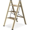 thumbnail image 2 of 3 Step Ladder, Aluminum Alloy Ladder, Folding Ladder with Wide Non-Skid Pedals 300 Lb Capacity Home Office Portable Ladder, Lightweight Compact Stepladder, Space Saving, Champagne Gold, 2 of 9