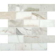 Calacatta Gold 4 in. x 2 in. Polished Marble Mesh-Mounted Mosaic Tile