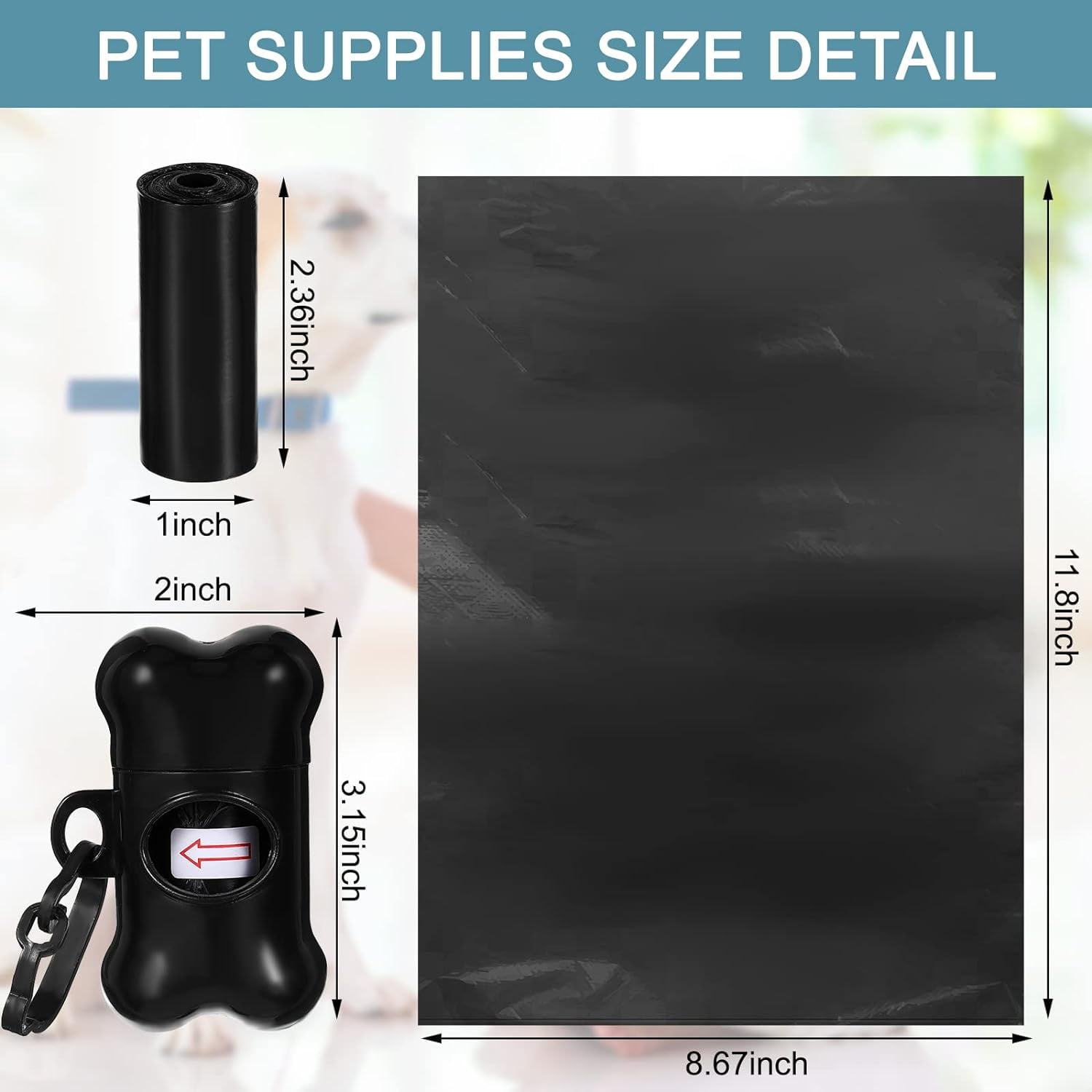 3000 Count Dog Poop Bags Pet Waste Bags for Poop with 3 Dispensers for Home, Outdoor, Puppy Walking, and Travel, 12 x 8.6 Inch(Black)