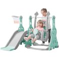 thumbnail image 1 of 3 in 1 Toddler Slide and Swing Set, Kids Slide Set with Swing and Basketball Hoops, Green, 1 of 9