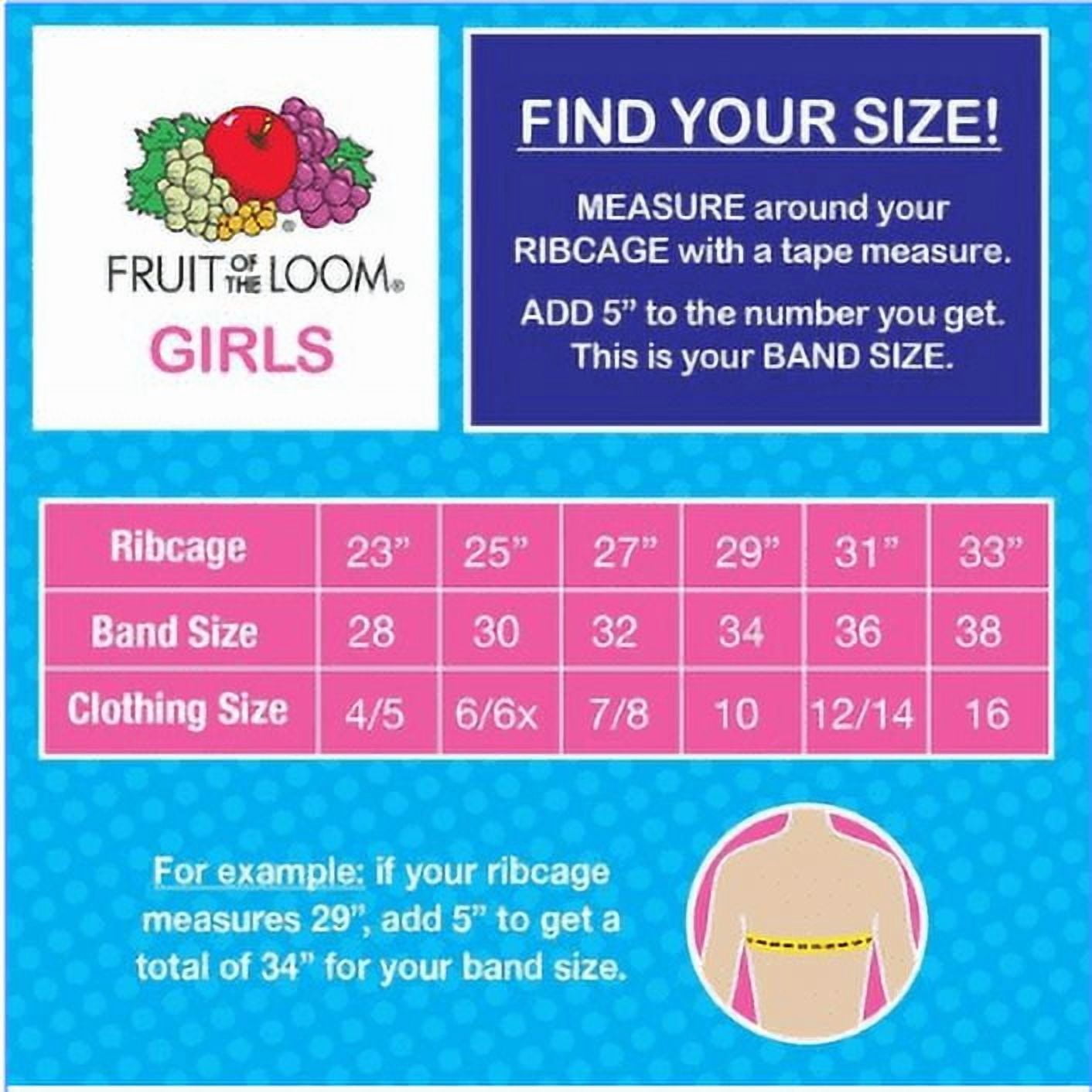Fruit of the Loom Girls Cotton Sports Bra 3-Pack, Sizes 30-38