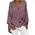 thumbnail image 4 of SHOPESSA Tops for Women Plus Size Hedging V-neck Polka Print Cotton Blouses Linen Long Sleeve T-shirt, 4 of 4