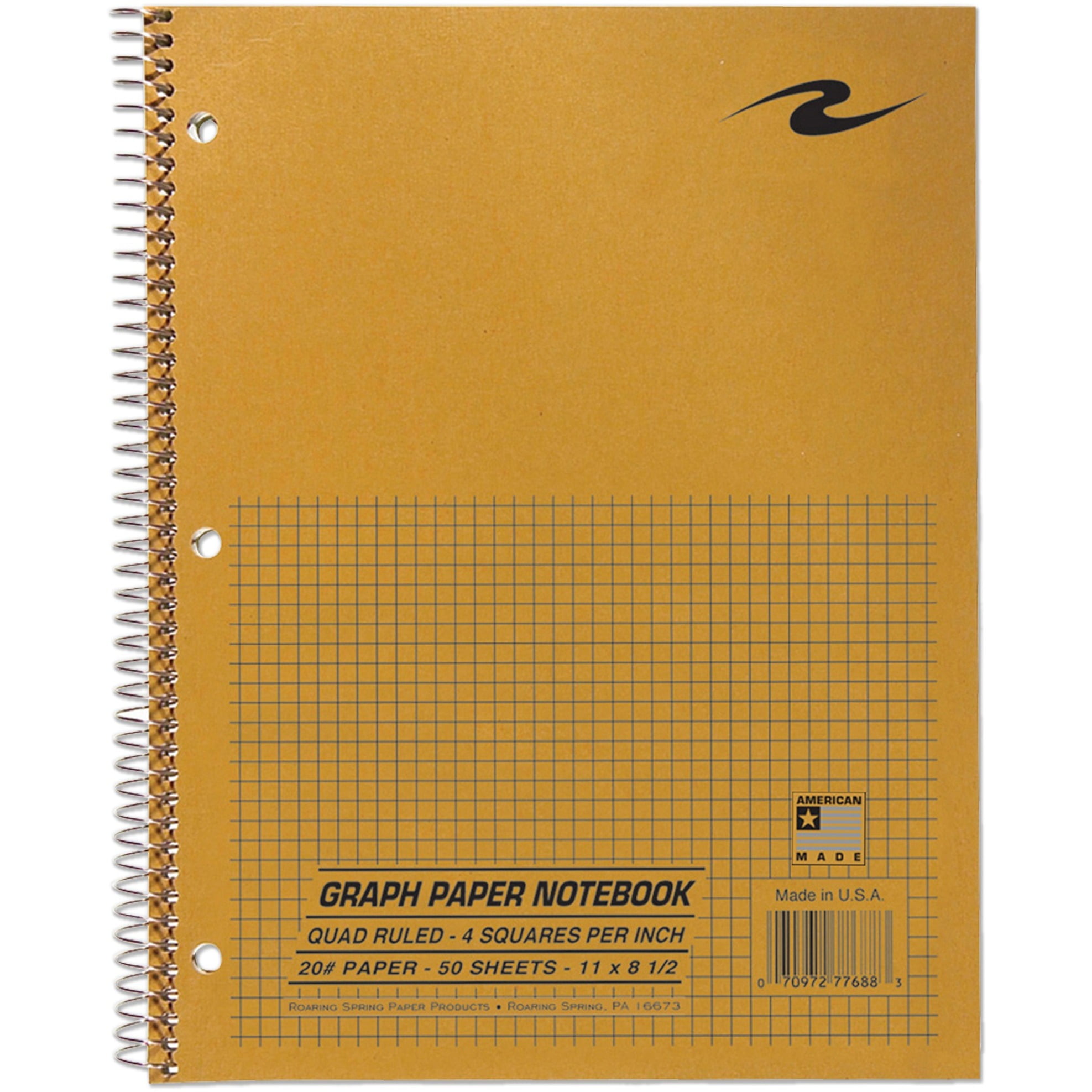 Roaring Spring 4x4 Graph Ruled Spiral Lab Notebook, 1 Case (24 Total), Brown Kraft Cover, 8.5" x 11" 50 Sheets, White Paper