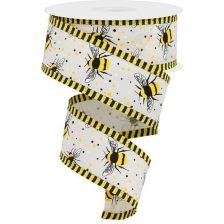 Craig Bachman 1.5 Inch Bumble Bee Stripe Edge Ribbon, Off-White
