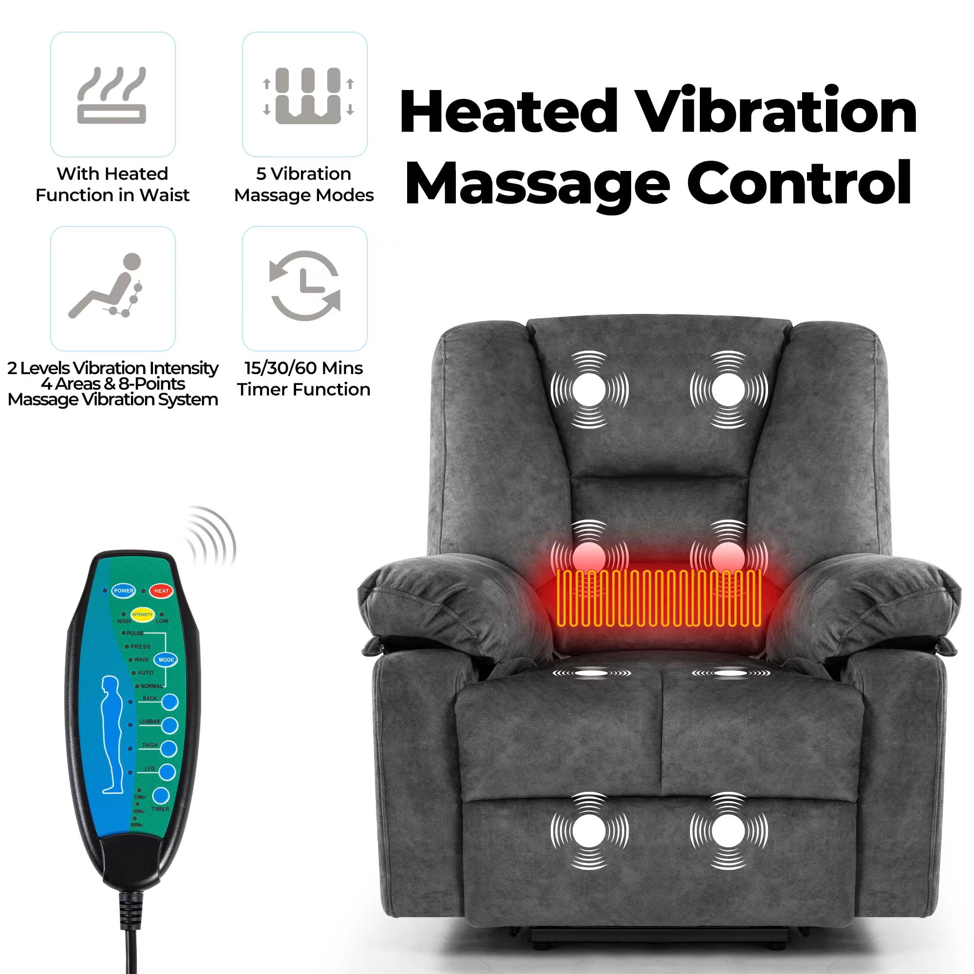Aukfa Power Lift Recliner Chair with Massage for Elderly,Velvet,Gray