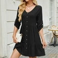 thumbnail image 4 of HERESOM Women Summer Dresses for Women's Fashion Solid Middle Sleeves Round Neck Patchwork Dress, 4 of 6