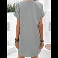 thumbnail image 4 of Camisa de Verano para Mujer, de Algodón y , con Cuello en V, Informal, de Corta, Holgada, Color Gris , Talla XXL, 4 of 5