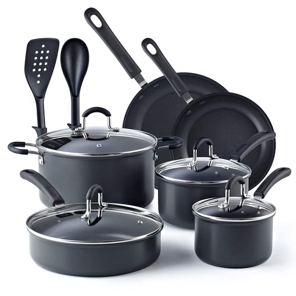 Open Box Cook N Home 12 Piece Nonstick Hard Anodized Cookware Set, Black