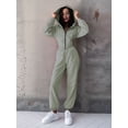thumbnail image 4 of Women 2 Piece Outfits Zip Up Crop Hoodies SweatPants Lounge Matching Sweat Set Winter Trendy Clothes Light Green XL, 4 of 9