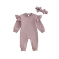 thumbnail image 1 of Gupgi Combinaison d'Automne pour Nouveau-Née Fille, Manches Longues, Col Ras du Cou, Barboteuse à Volants, une Pièce, Cache-Couche d'Hiver avec Bandeau, 1 of 8