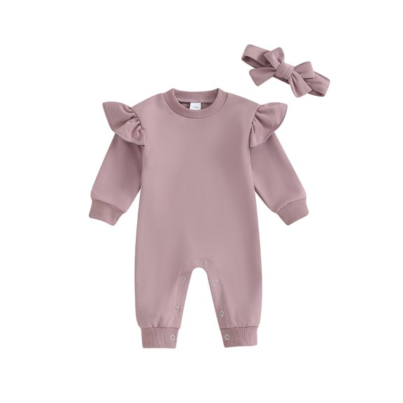 Wassery Infant Baby Girl Fall One Piece Jumpsuits Newborn Boys Long Sleeve Romper Pants Headband Spring Bodysuit Clothes 0-18M
