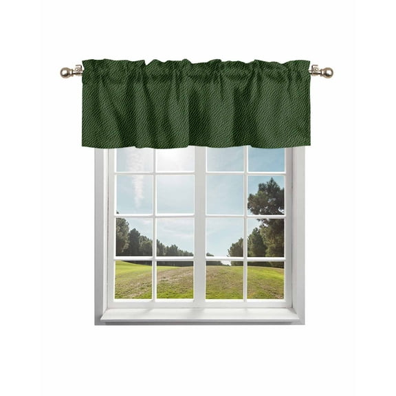 Solid Dark Green Kitchen Curtain Valances for Windows Farmhouse Short Curtains, Retro Minimalism Abstract Denim Texture Rod Pocket Valance Curtain for Bedroom Cafe Living Room 60"x14"