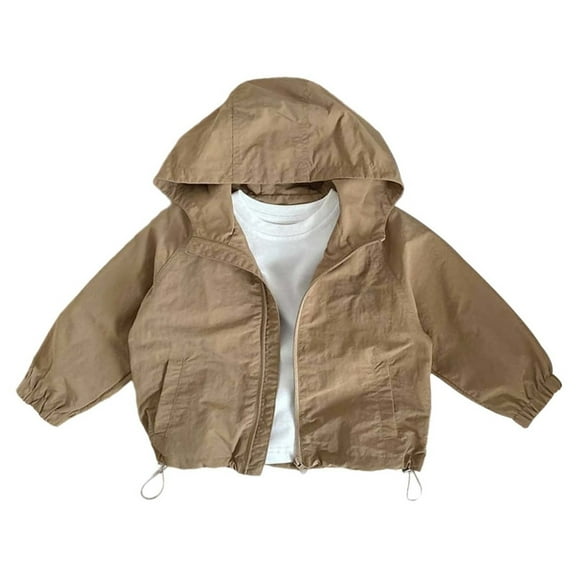Hjtefg Kids' Hooded Windbreaker - Lightweight Zip-Up Jacket | Playground Coat for Boys & Girls,Color: Khaki Size: 7-8 Years