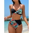 thumbnail image 3 of Cenuakty Women's Two Piece Bikini Bathing Suits Sleeveless Halter Neck Bra High Waist Floral Thong Swimsuits, 3 of 9