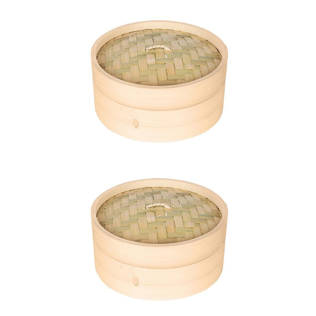 Asian Steamer Baskets for Cooking Perfect for Japanese & Chinese Cuisine 10 Inch Handmade Natural Bamboo Dumpling Steamer 2 Tires Basket with Lid Includes 10 Reusable Cotton Steamer Liners 