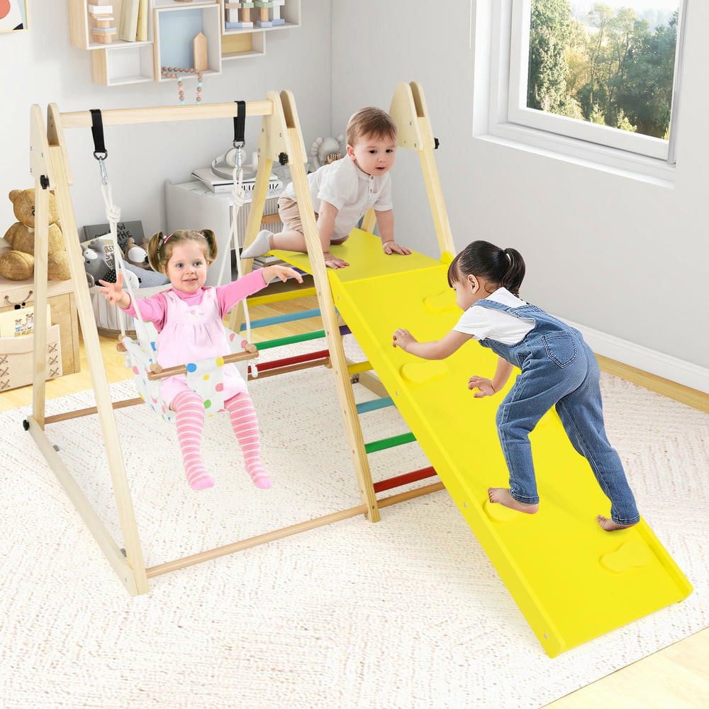 Resenkos 4-in-1 Indoor Jungle Gym with Baby Swing & Ramp - Multicolor