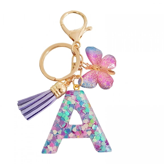 DESIGNICE Butterfly Initial Letter Keychain Pendant Exquisite Practicality Backpack School Bag Decoration Purple Alphabet Keychain for Girls Women