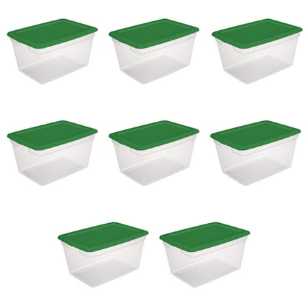 Sterilite 58 Qt. Storage Box Plastic, Elf Green, Set of 8