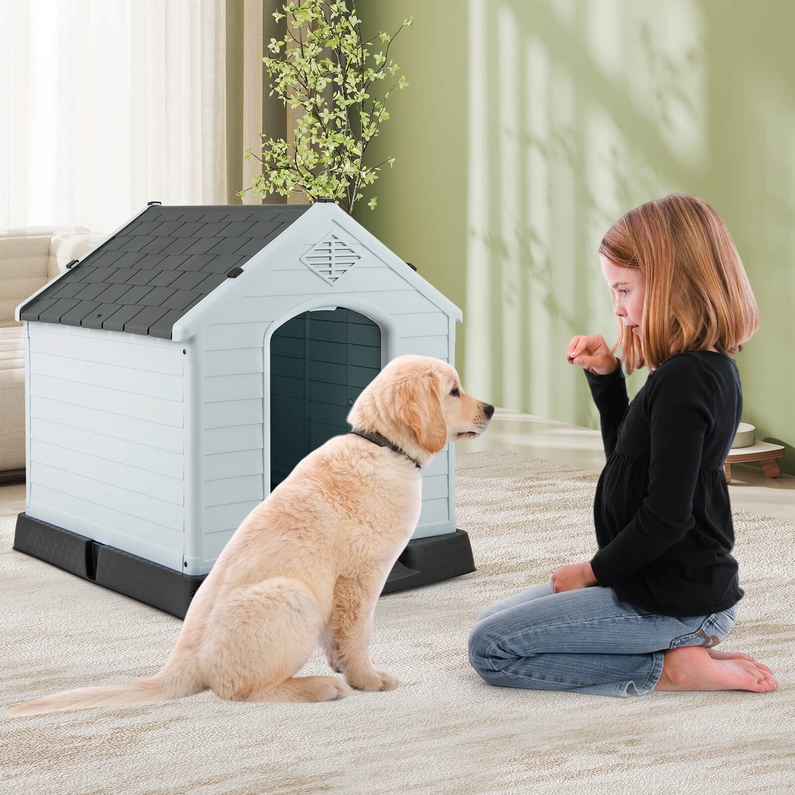 Infans Dog House Pet Puppy Shelter Waterproof Indoor/Outdoor Ventilate Gray