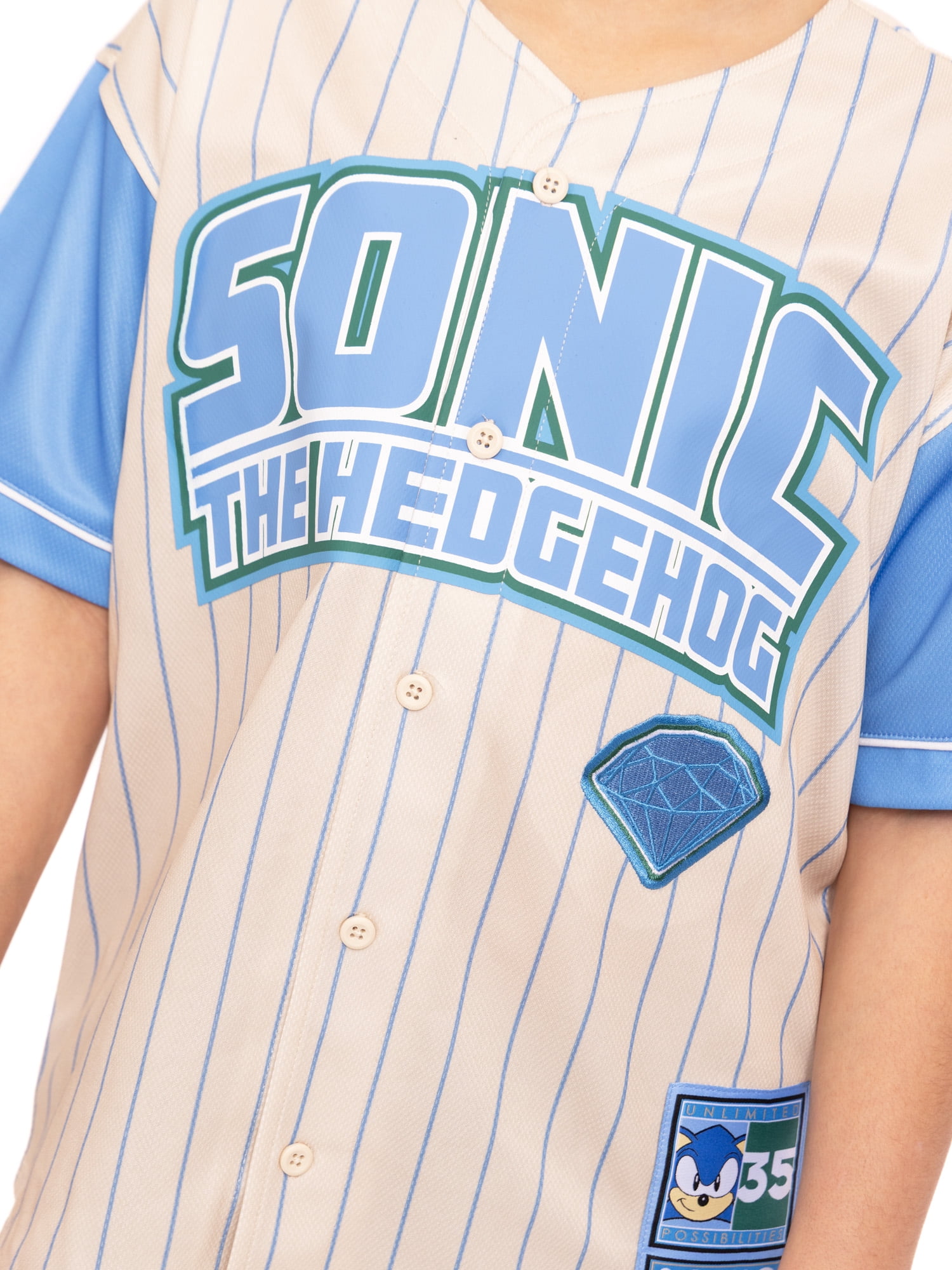 Sonic the Hedgehog Boys Graphic Baseball Button Down Jersey with Short Sleeves, Sizes 4-12
