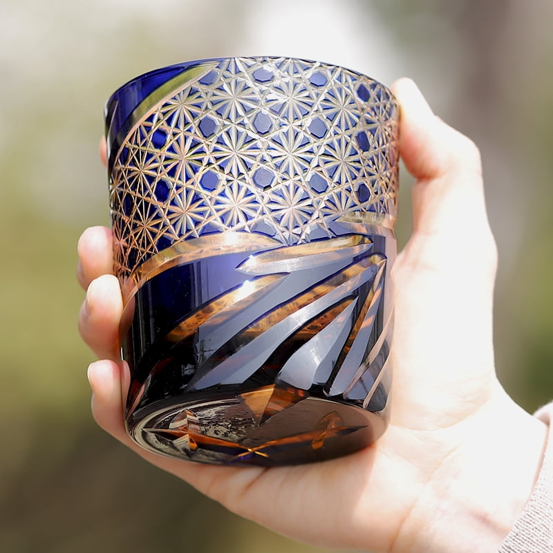 Classic Kiriko Style Hand-Carved 250ml 8oz Drinking Glass Custom Color Spirit Cocktail Glass for Wine Whiskey Sake in Stock