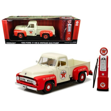 1953 Ford F100 Pickup - 1953 Ford F-100 Pickup Truck Texaco with Vintage Texaco Gas Pump 1/18 Diecast Model Car by Greenlight