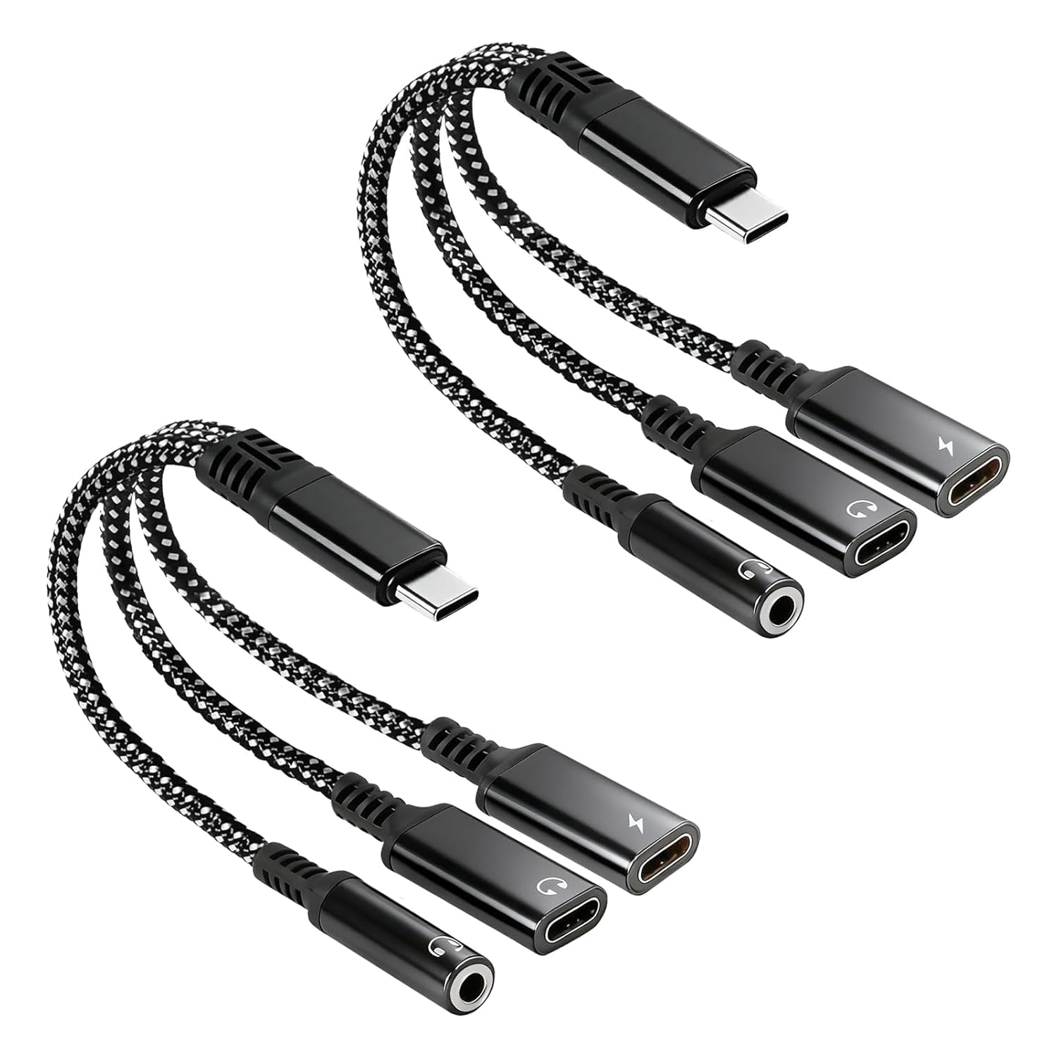 MHAWBL-2 Pcs 3 in 1 Dual Type C Aux Splitter Charger, USB C to 3.5mm Headphone and Charger Adapter, Fits for iPhone 15/16 Pro/Max/Plus, Samsung Galaxy S22/S23/S24 UltraHuawei Mate 40/30/20
