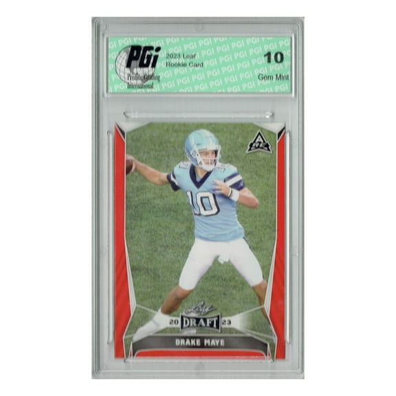 Drake Maye 2023 Leaf Football #34 Red SP Rookie Card PGI 10 Patriots