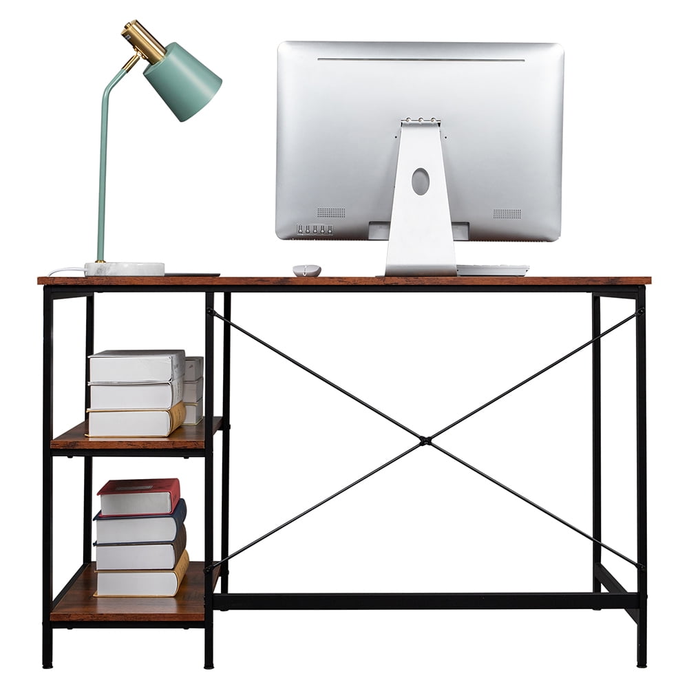 Private Jungle Writing Computer Desk 47", Home Office Study Desk with 2 Storage Shelves on Left or Right Side, Modern Simple Style Wood Table Metal Frame for PC Laptop Notebook
