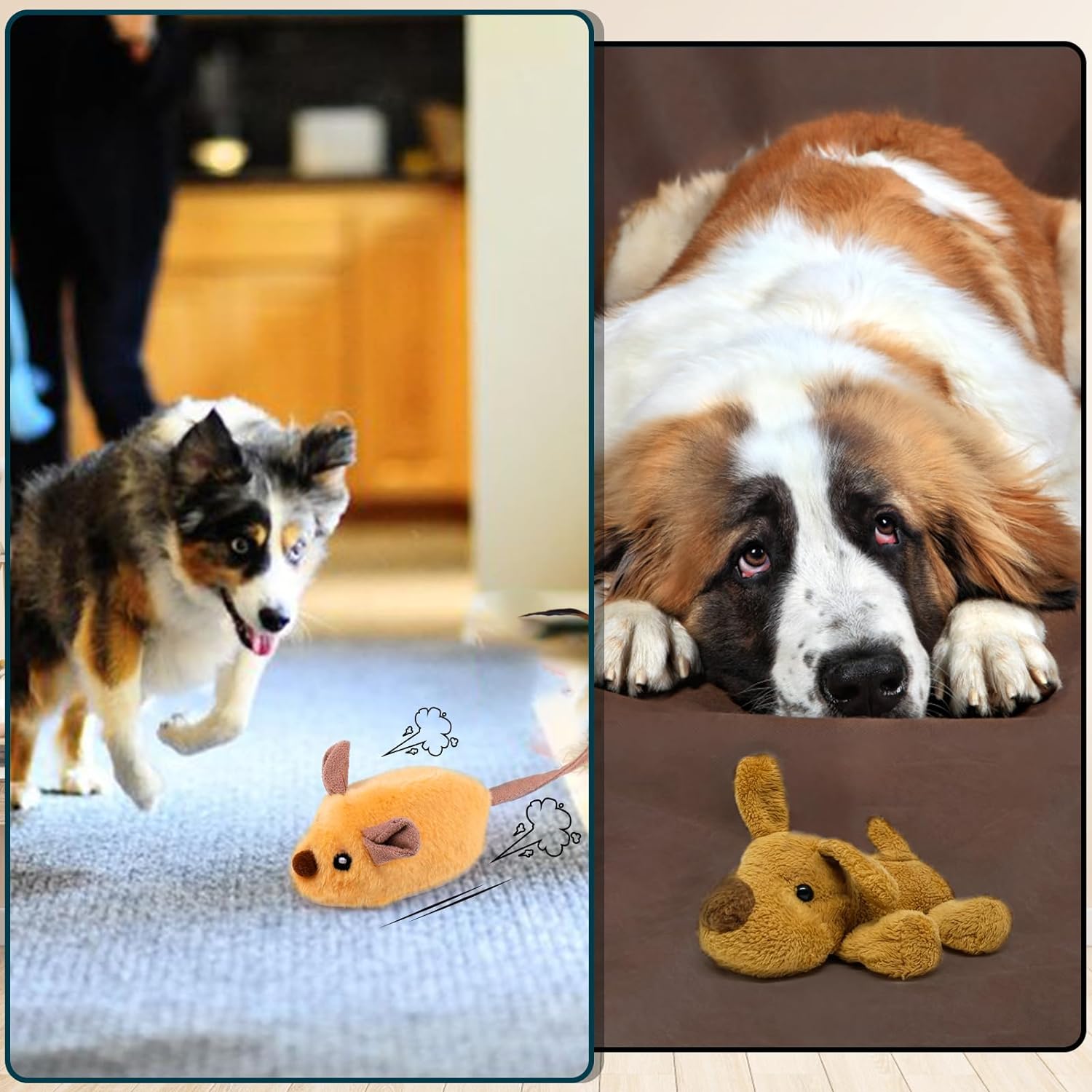 ZOSE Interactive Dog Toys Mouse, Escaping Mice Squeaky Dog Toys with Lights & Auto-Turn, Rechargeable Moving Dog Toy for Small/Medium/Large Dogs & Cats (Yellow)