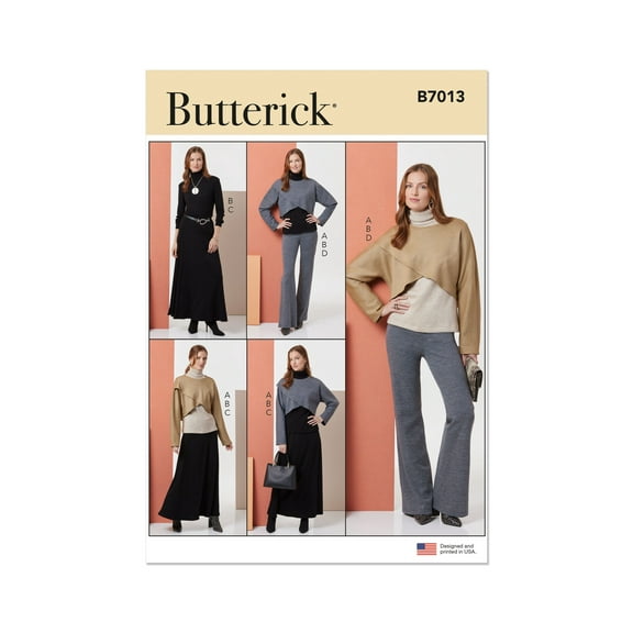 Butterick Sewing Pattern 7013 - Misses' Knit Tops, Skirt, and Pants, Size: A (XS-S-M-L-XL-XXL)
