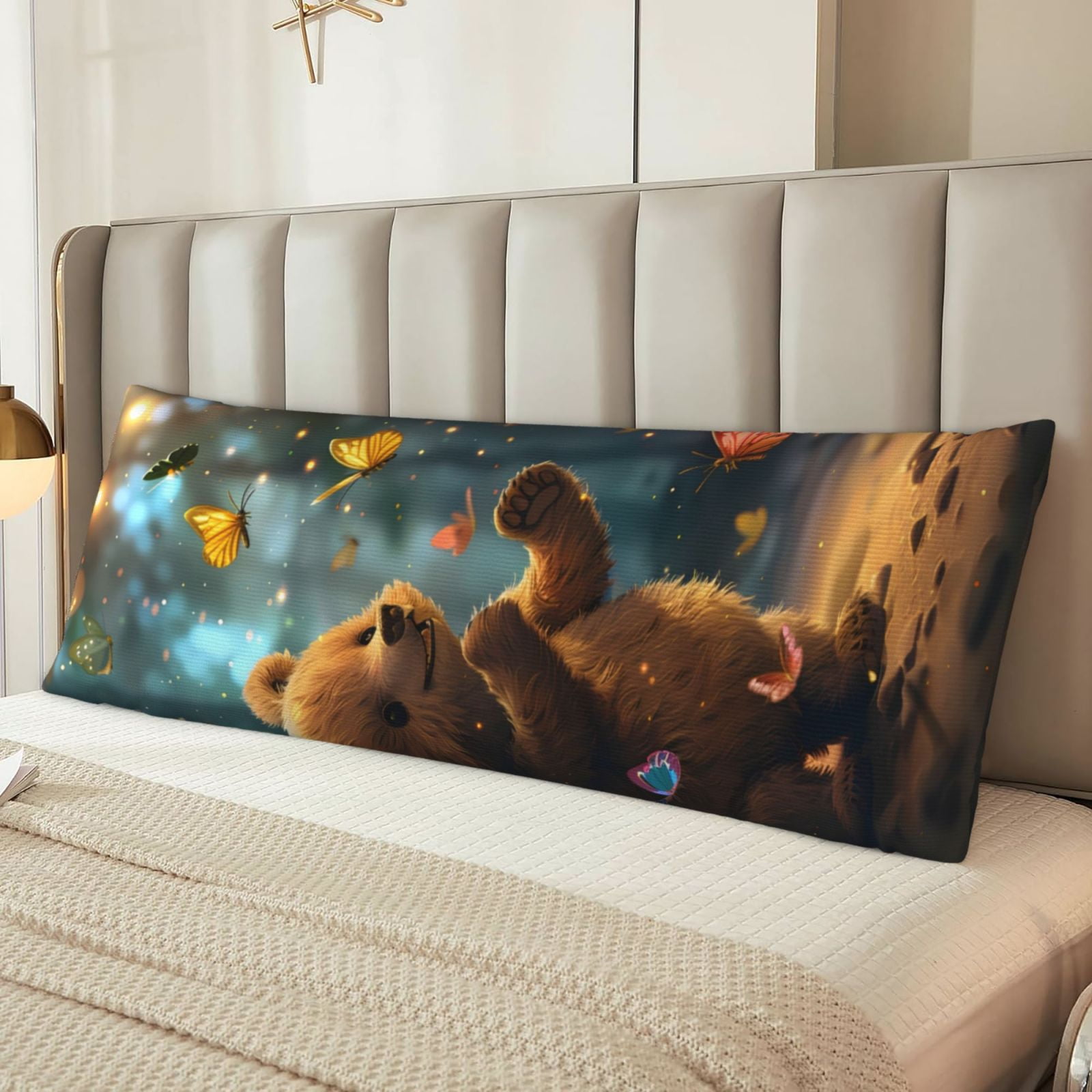 Naloa Cute Butterfly Bear Super Soft 20x60 Body Pillow Case,Long Side Hidden Zipper（PILLOWS ARE NOT INCLUDED）