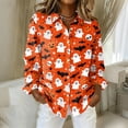 thumbnail image 2 of Delconic Womens Halloween Print Button Down Shirt Long Sleeve Casual Regular Fit Collared Blouse Pumpkin Pattern Top Orange M, 2 of 7