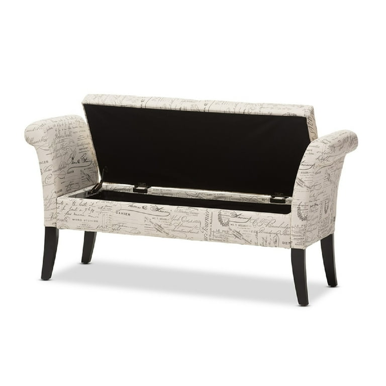 Baxton Studio Avignon Script-Patterned French Laundry Fabric Storage Ottoman Bench