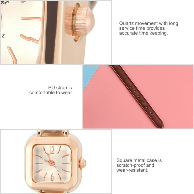 Reloj de Pulsera Jadeshay Reloj Analógico de Cuarzo Femenino Cuadrado PU