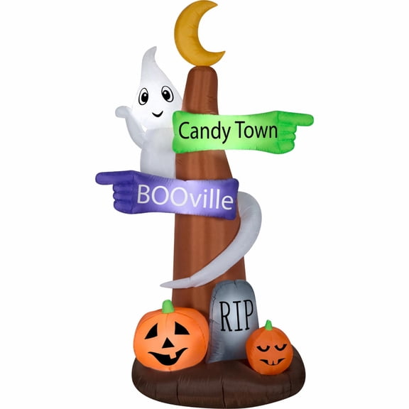 Gemmy Halloween Airblown Ghost Wrapped Around Sign Post Yard Inflatable, 96.06"