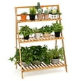 thumbnail image 1 of Patiojoy 3 Tier Folding Storage Shelf Bamboo Ladder Plant Stand Flower Pot Display Shelf Rack Natural for Indoor&Outdoor, 1 of 7