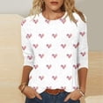 thumbnail image 2 of Camisetas Casuales de las Mujeres 3/4 Manga Cuello Redondo Impreso Blusa Imitación Estante Tela, Camiseta de Moda Superior para el Hogar Diario Y Desgaste Casual Todo el Año, 2 of 9