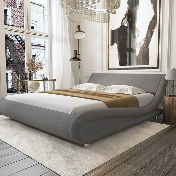 Fabric Upholstered Platform Bed Frame, Adjustable Bed Frame Headboard