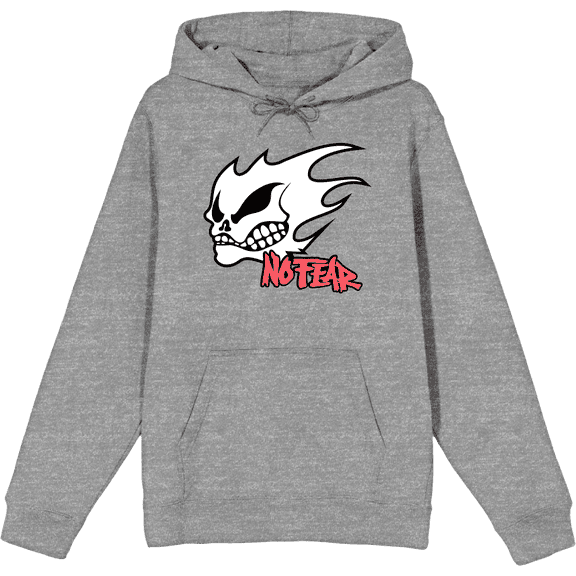 No Fear Fire Skull Logo Adult Heather Gray Long Sleeve Hoodie-Medium