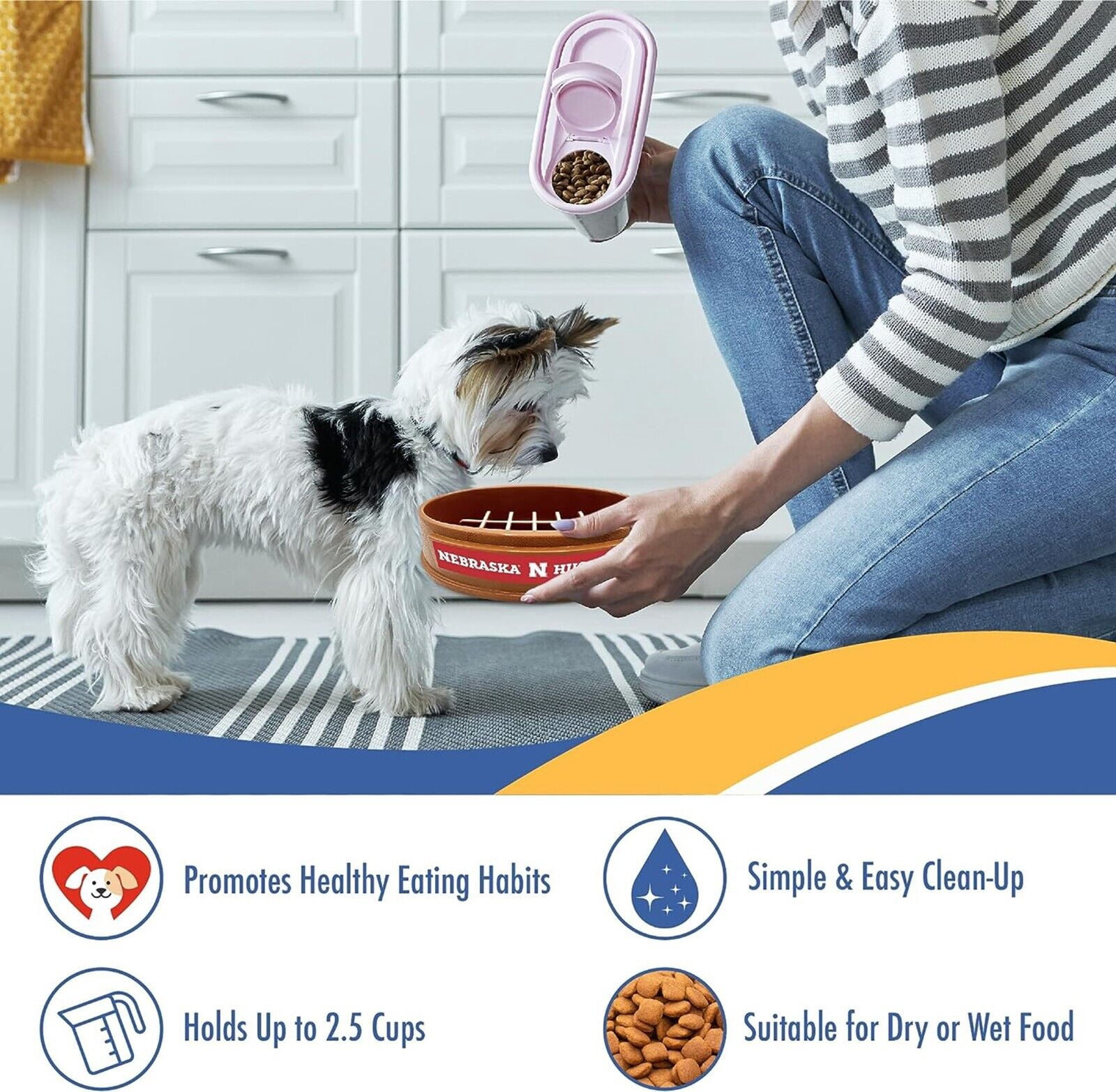 Pets First NCAA Nebraska Cornhuskers Super-Bowl Slow Feeder Bowl for Dogs and Cats with Non-Slip Mat