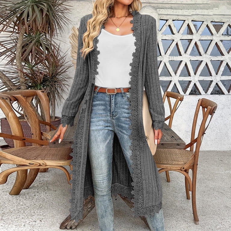 APEXFWDT Women's Longline Lace Trim Kimono Cardigan Long Sleeve Duster Length Cover-Up for Dress & Jeans,XXL,Dark Gray - Walmart.com APEXFWDT Women's Longline Lace Trim Kimono Cardigan Long Sleeve Duster Length Cover-Up for Dress & Jeans,XXL,Dark Gray - Walmart.com