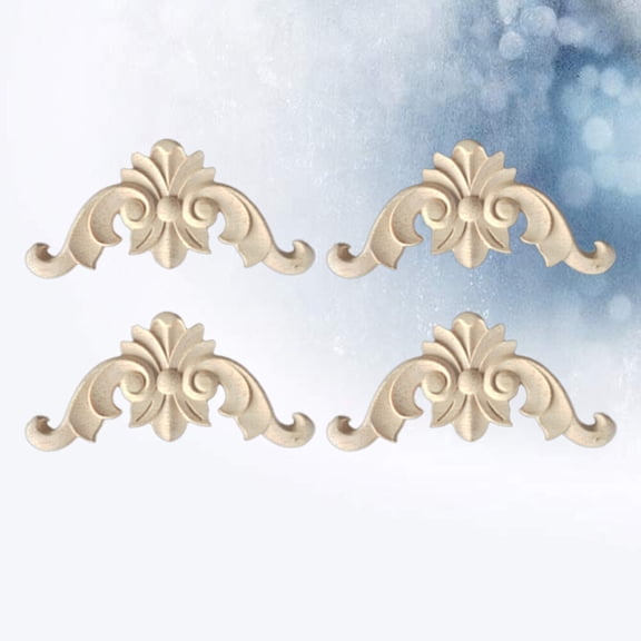 Mobutofu Beige Wood Carved Corner Onlay 11.8x2x0.6 Inch Unpainted Furniture Appliques for Home Decor and Interior Design