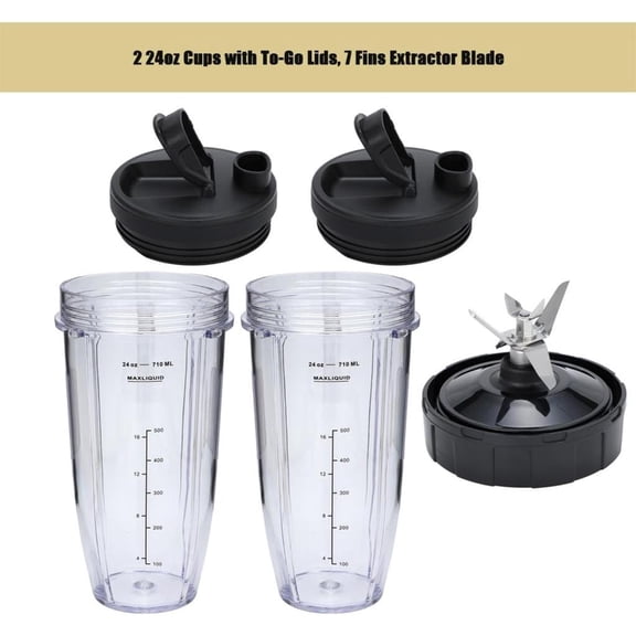 24oz Cups and 7 Fins for BN401, BN400, BN801, BN800, Replacement Cups with Sip and Seal Lids