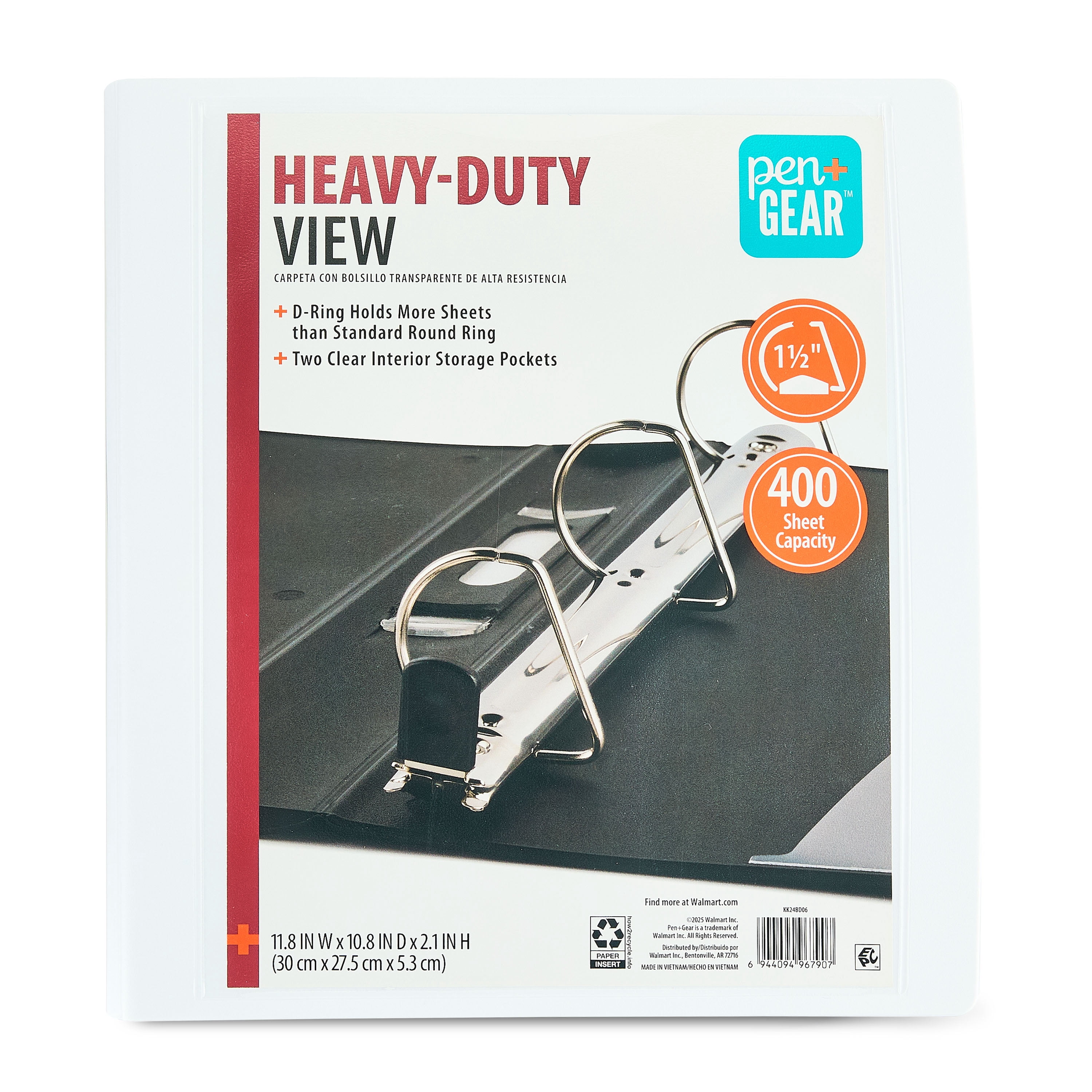 (2 pack) Pen+Gear Heavy Duty View 1.5" D-Ring Binder, White